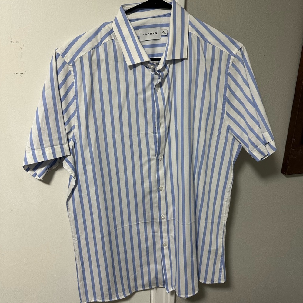Topman Men's Shirt with Blue and White Stripes